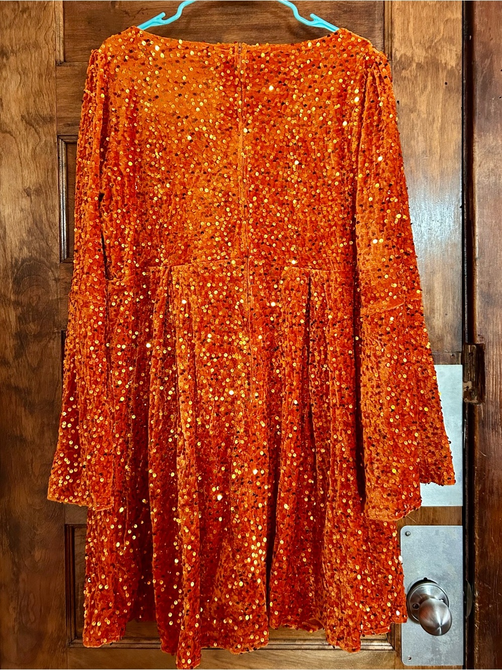 NWT Orange Sequin Velvet ‘60s Priscilla Party Dress with Bow - Picture 3 of 7